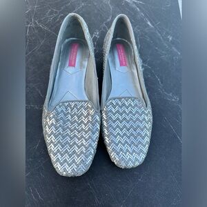 Isaac Mizrahi New York Kailyn 2 Silver Metallic Zig Zag Weave Loafers Sz 7